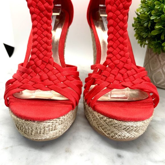 Steve Madden Red Coral Rise Wedge Weave Wedges Size 7.5 - Picture 3 of 11